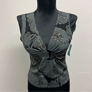 Vintage Y2K tank by forever 21 sz L NWT gray and metallic gold pattern v neck